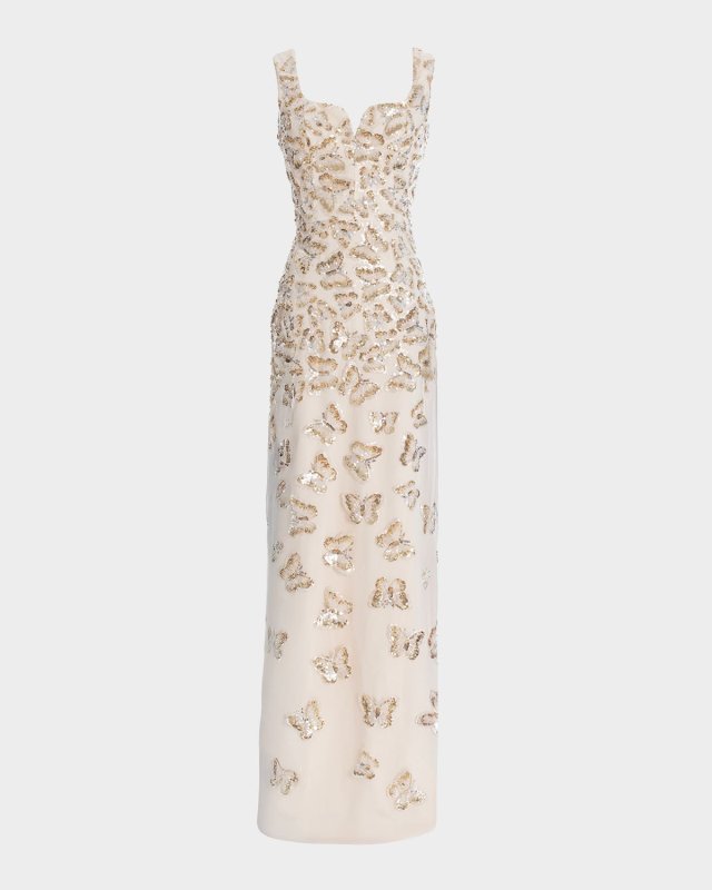 Goldie Sequin Butterfly Applique Column Gown